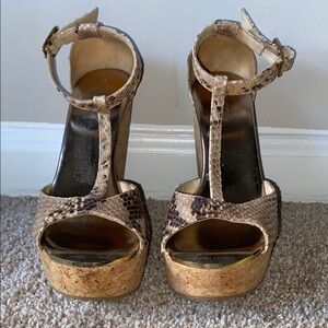 Jimmy Choo | Snakeskin Platform Wedge Sandals
